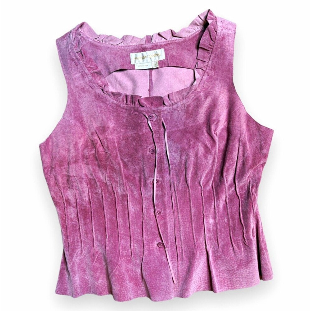 Margaret Godfrey Vintage Pink Genuine Leather Suede Pintuck Top Vest 14